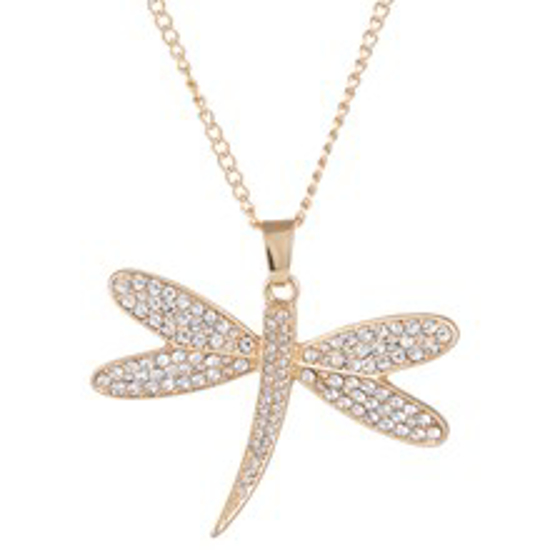 Picture of Dragonfly with Crystals Necklace - Gold