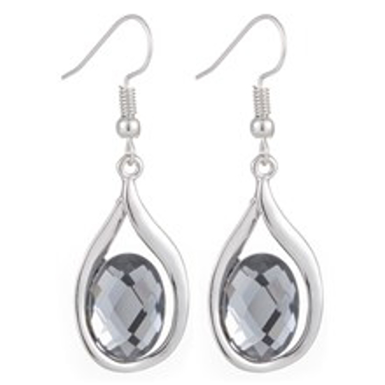 Picture of Drop Earrings Grey Crystal - Silver