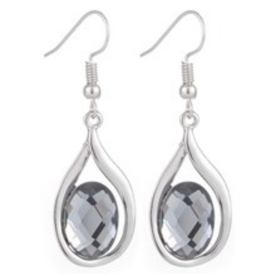 Picture of Drop Earrings Grey Crystal - Silver