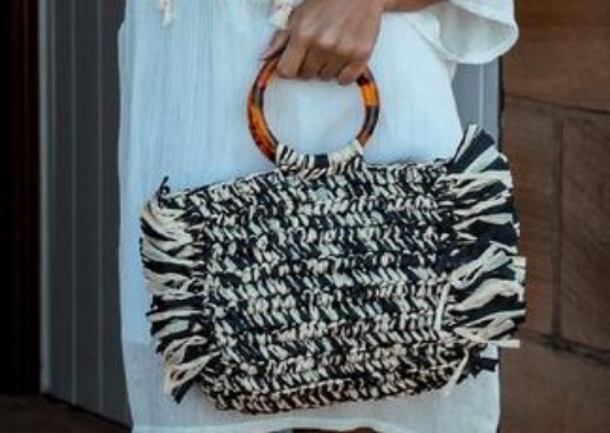 Picture of ISABELLA BOHO RAFIA BLACK/CREAM BAG