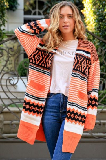 Picture of ISABELLA CARDIGAN LONG ORANGE FREE SIZE